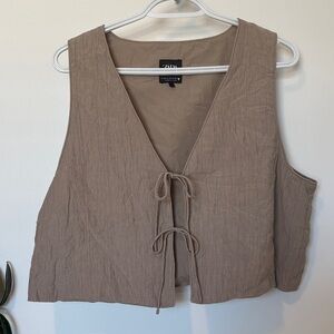 Zara Beige Sleeveless Tie-Front Blouse